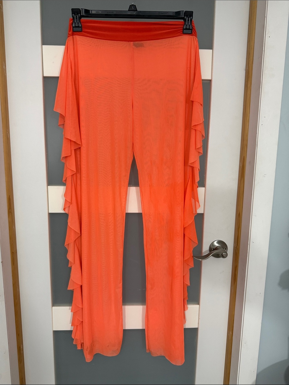 Ruffle-Side Wide Leg Pants in Bright Orange - Picture 1 of 4